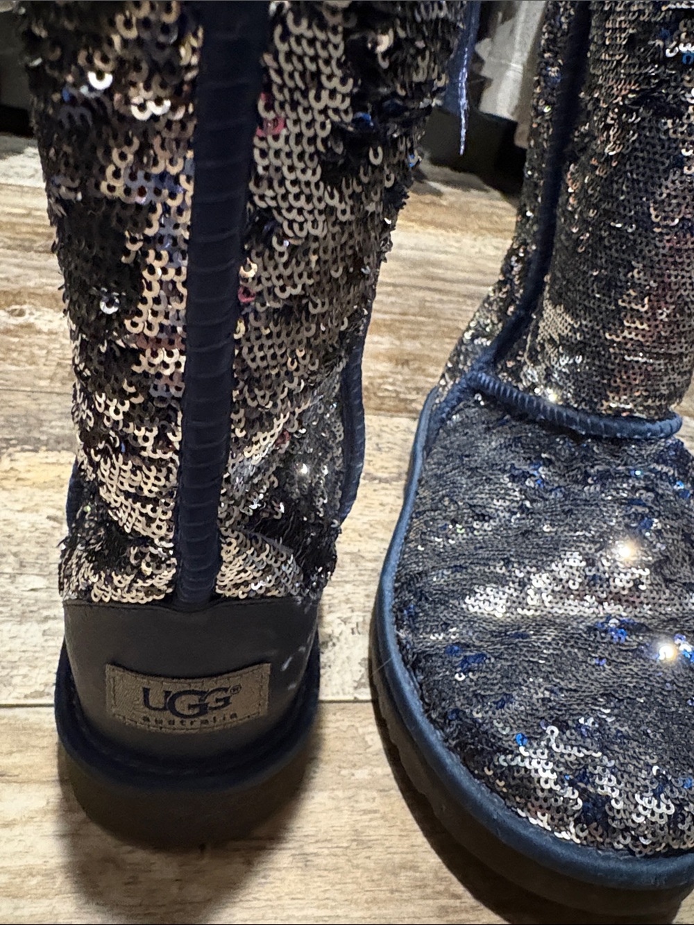 UGG Women's Navy Sequin Classic Short Boot